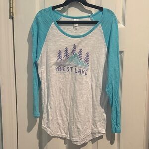 Blue and White Long Sleeve Graphic Tee